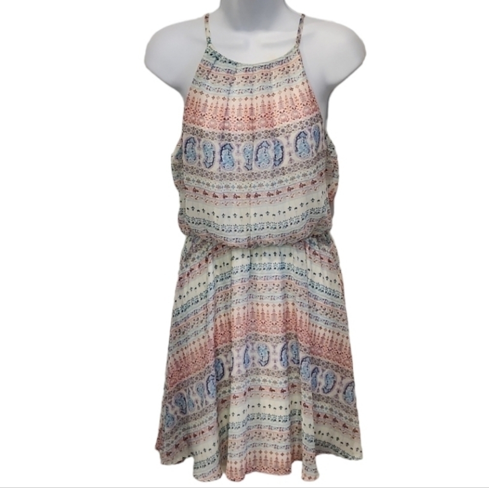 Lush Paisley Print Halter Open Back Summer Dress